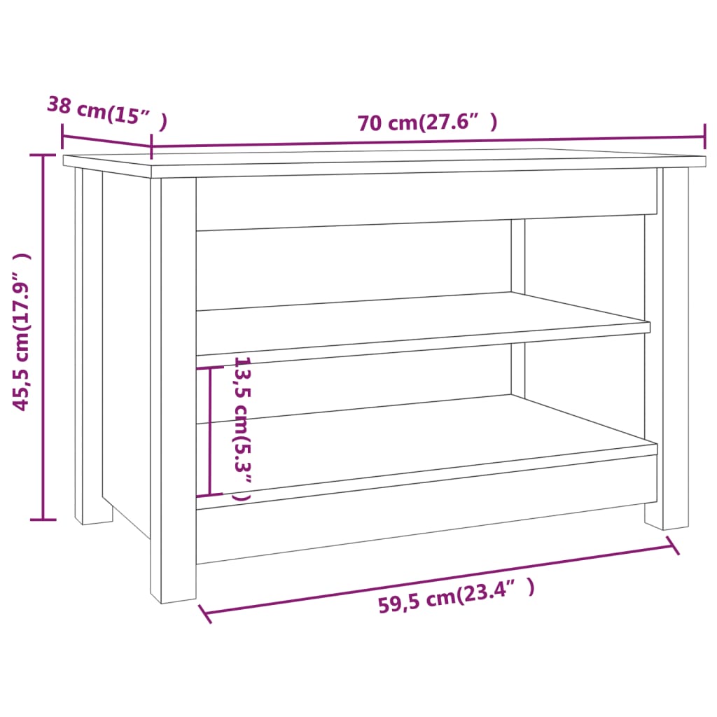 Banco Zapatero Madera Maciza De Pino Marrón Miel 70x38x45,5cm / Vetonek_2
