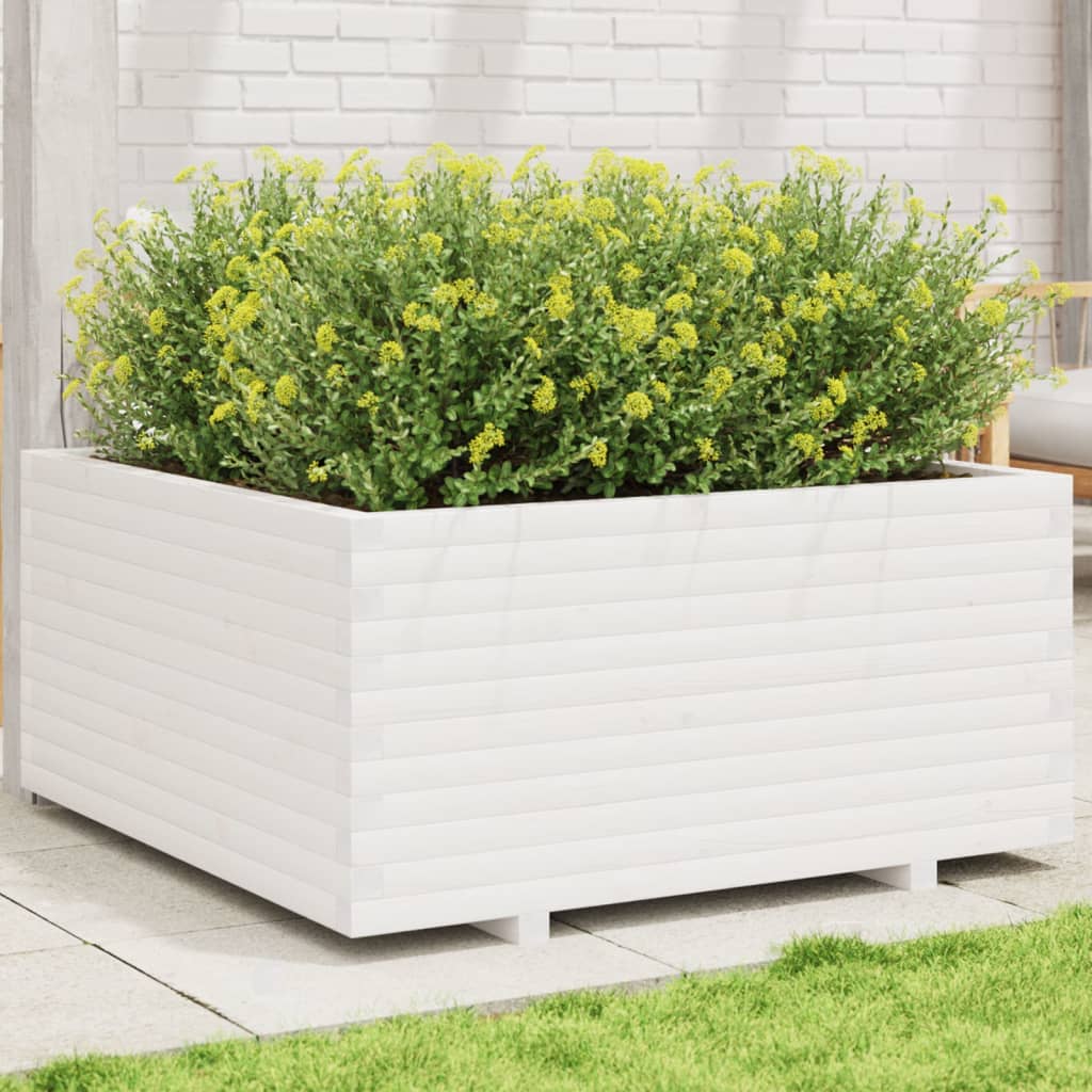 Jardinera Madera Maciza De Pino Blanco 100x100x49,5 Cm_1