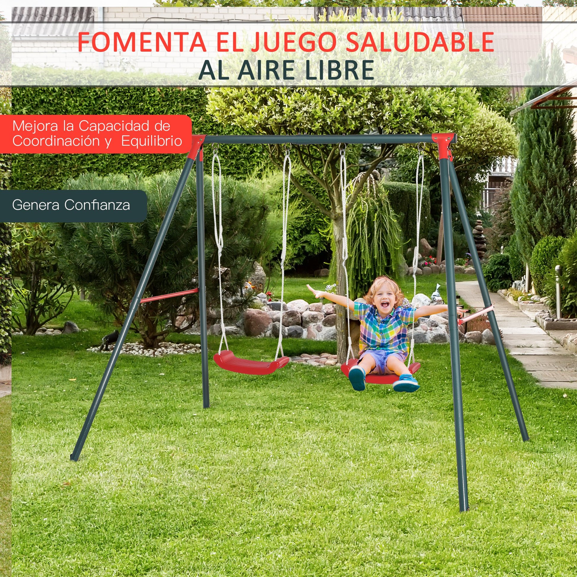Outsunny Columpio Infantil Con 2 Asientos Cuerda Ajustable 4 Anclajes Máx. 40kg_3