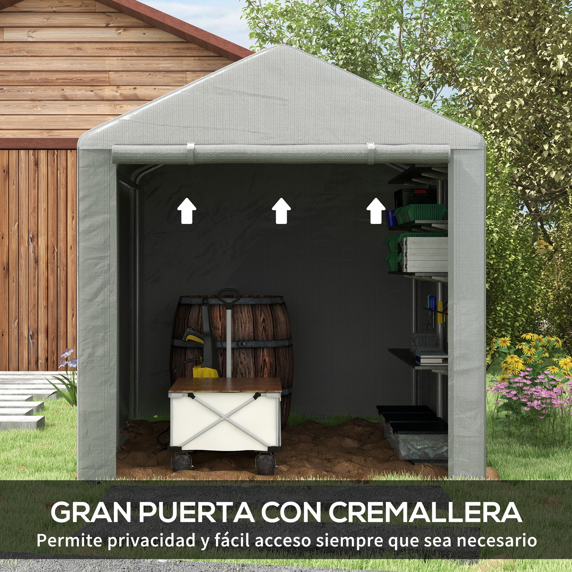 Outsunny Carpa De Jardín Para Herramientas Bicicletas Motos 1,6x2,2x1,7 M Gris_5