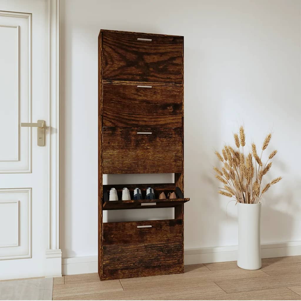 Vidaxl Mueble Zapatero Madera Contrachapada Roble Ahumado 59x17x169 Cm_5