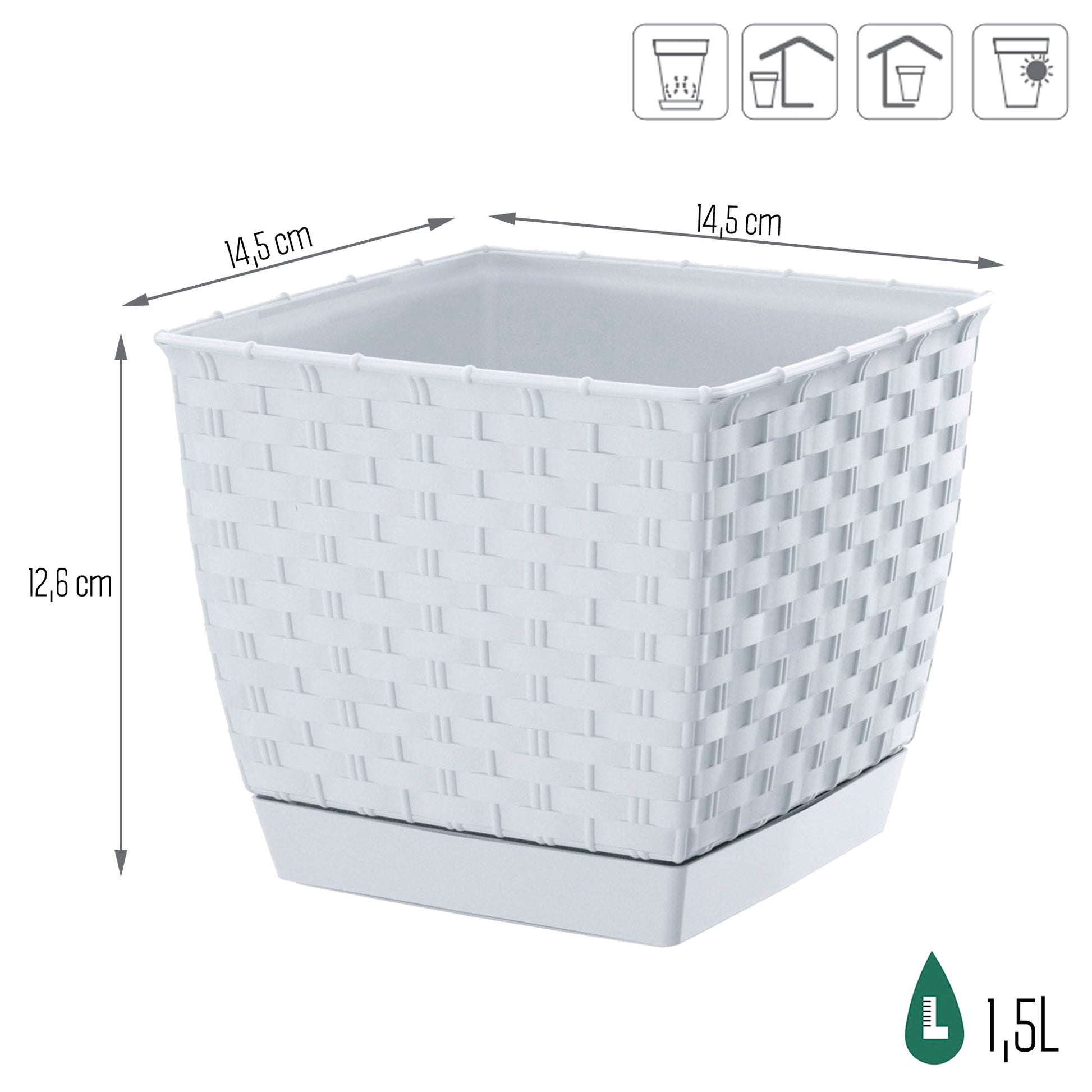 Maceta Ratolla Square 1,5l., Dimensiones (mm) 145x145x126, Color Blanco