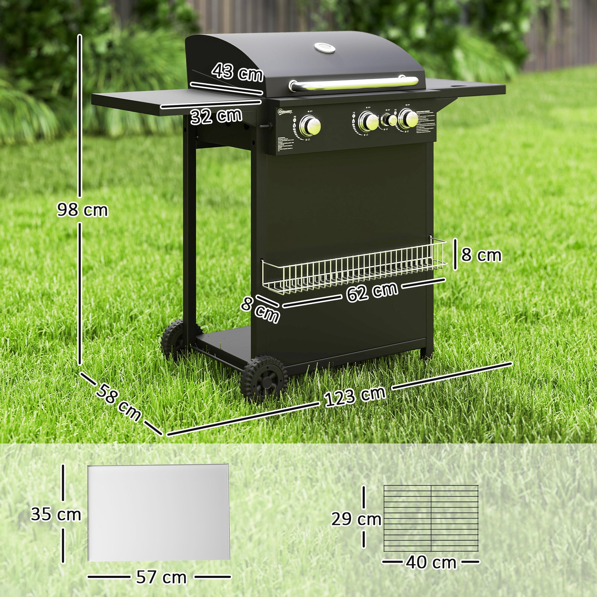 Outsunny Barbacoa De Gas Con 3+1 Quemadores 8,5 Kw Termómetro Mesa Lateral Negro_2