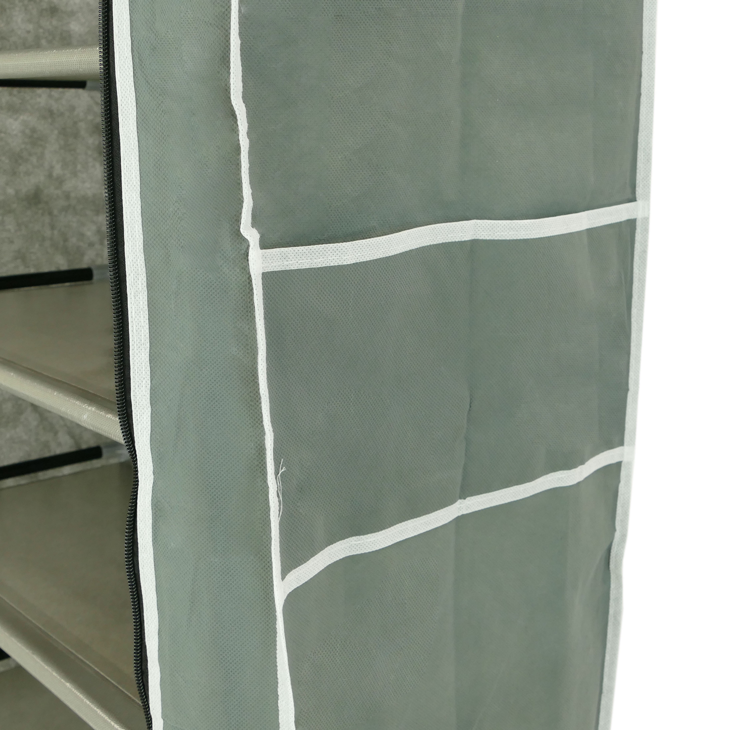 Armario Ropero Y Zapatero De Tela Desmontable 60 X 30 X 160 Cm Gris Con Puerta Enrollable_4