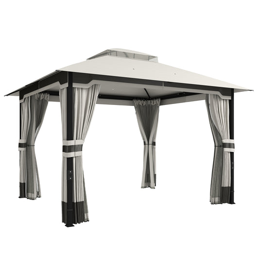 Outsunny Cenador Para Jardín 3x3,6 M Con Doble Techo 4 Paredes Mosquitera Gris_0