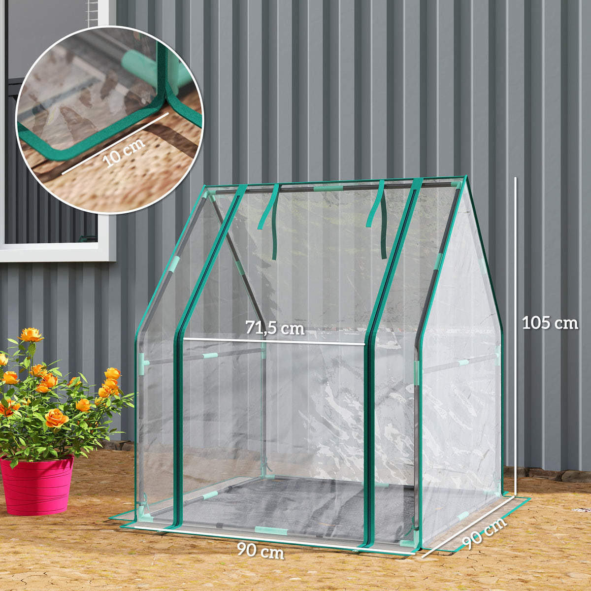 Invernadero Pequeño Outsunny Steel, Plastic Transparente 90x90x105 Cm_2