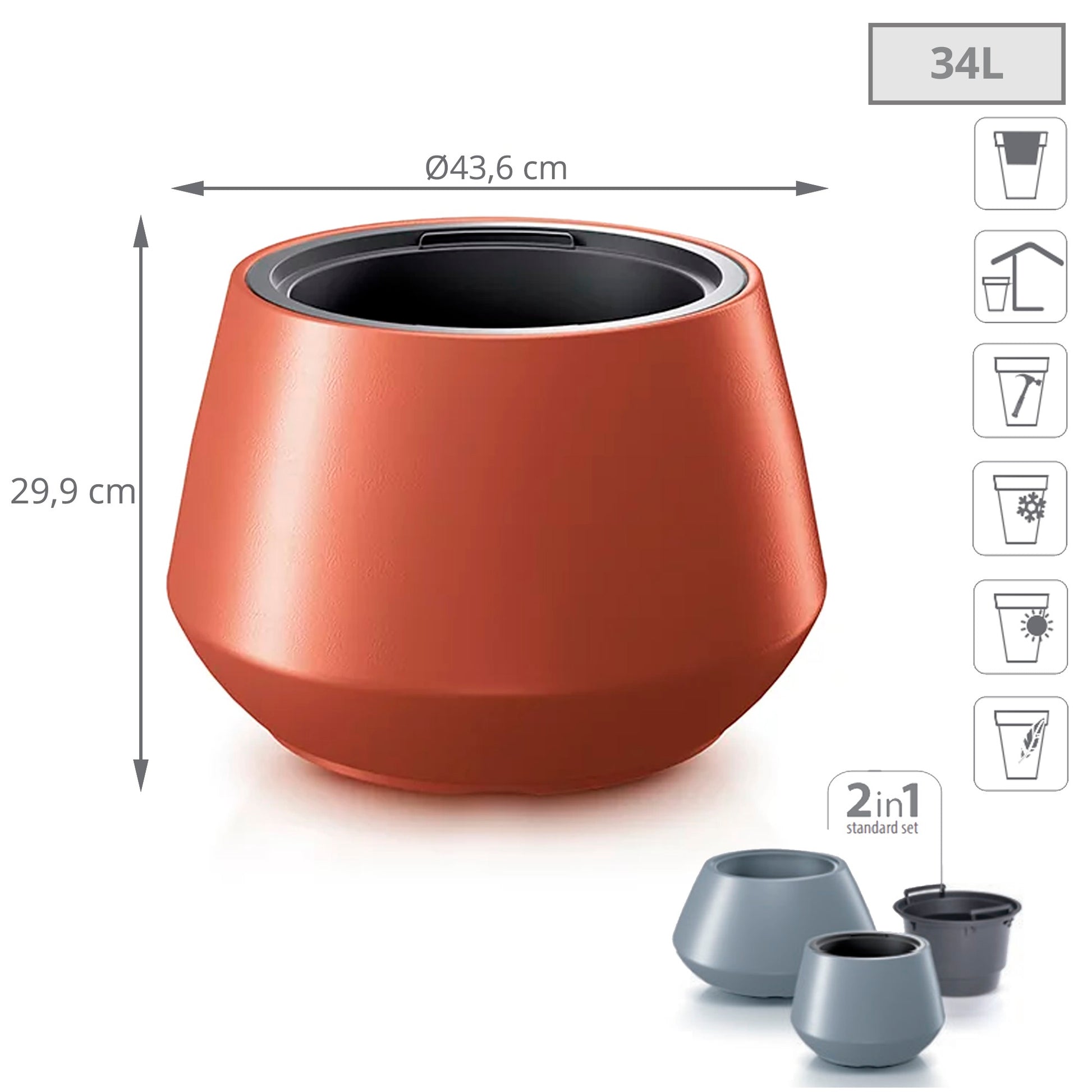 Maceta Heos 34l., Con Depósito, Dimensiones (mm) 436x436x299, Color Cobre_2