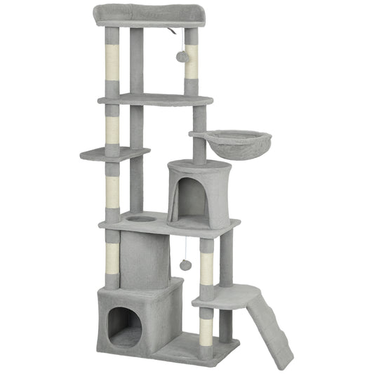 Pawhut Árbol Rascador Para Gatos Grande Altura 170 Cm Gris Claro_0