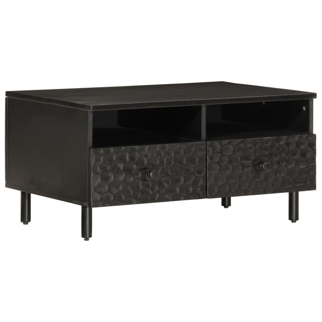 Mesa De Centro Madera Maciza De Mango Negra 80x54x40 Cm_0