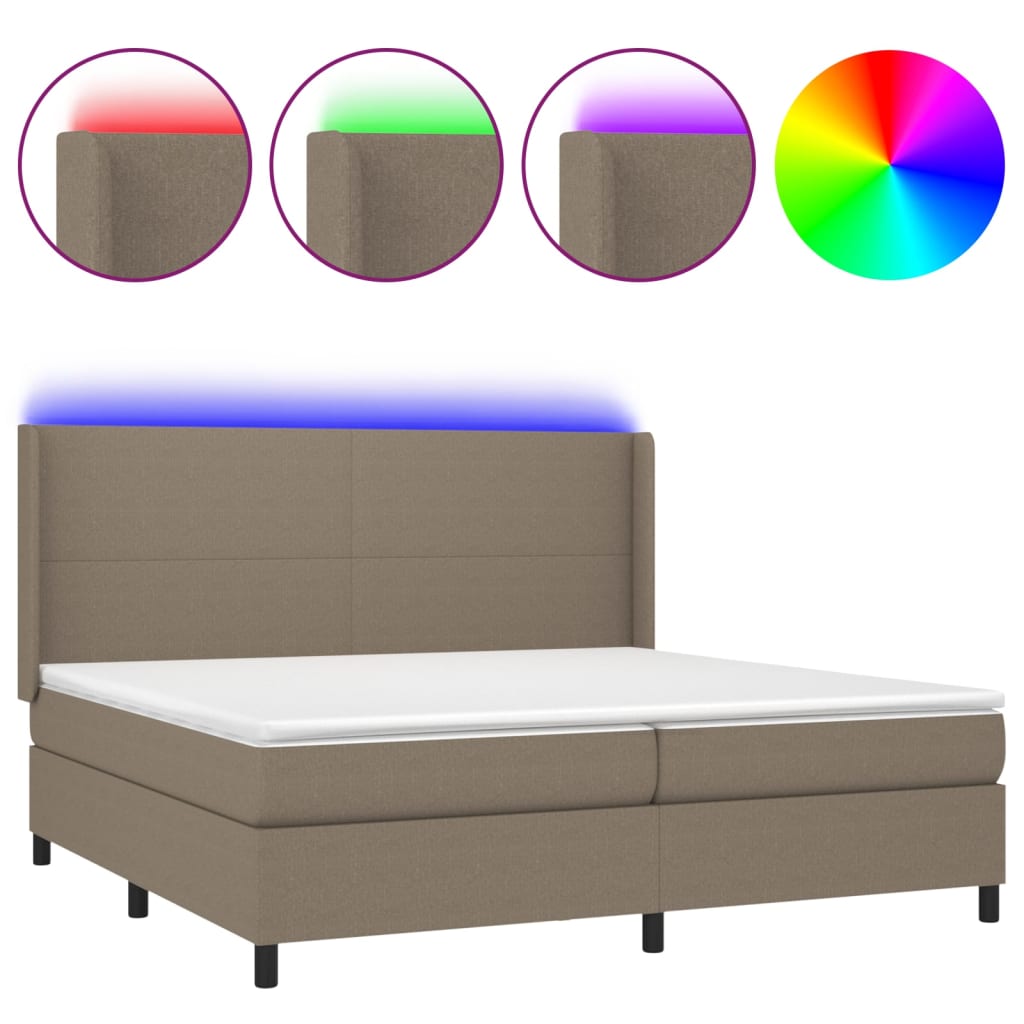 Cama Box Spring Colchón Y Luces Led Tela Gris Taupe 200x200 Cm / Vetonek_0