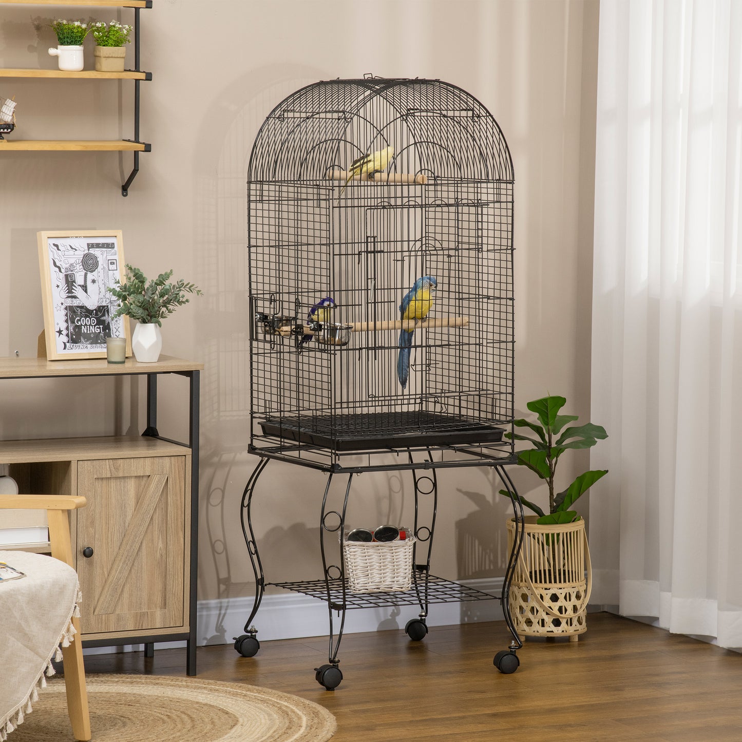 Pawhut Jaula Para Pájaros Con Soporte Con Ruedas Bandeja Extraíble Y 2 Comederos_1