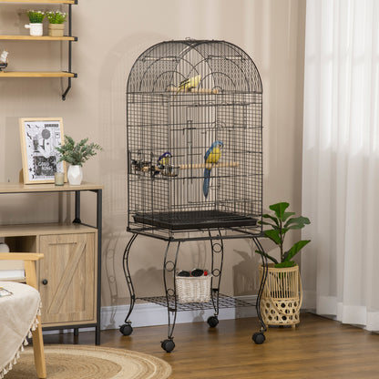 Pawhut Jaula Para Pájaros Con Soporte Con Ruedas Bandeja Extraíble Y 2 Comederos_1