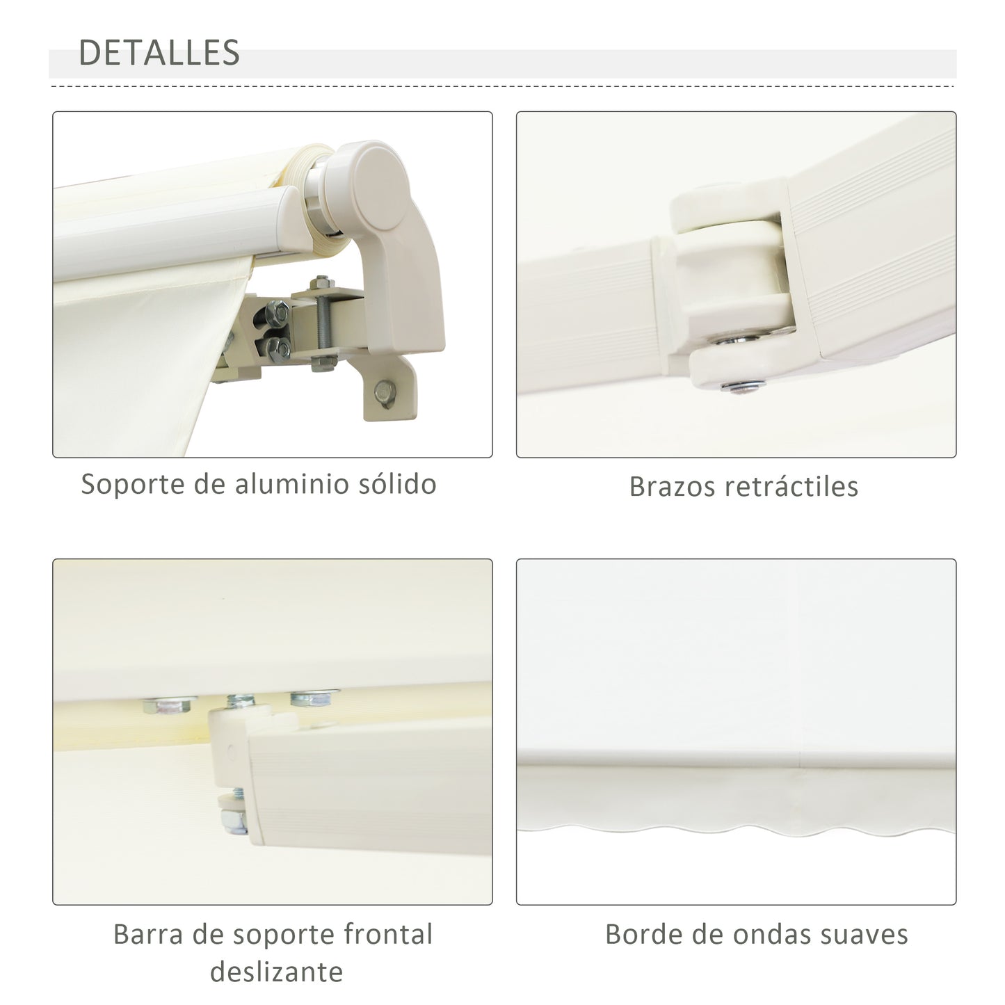 Outsunny Toldo Manual Con Brazo Articulado De Aluminio 4x2,5m Blanco_3