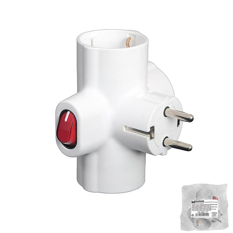 Adaptador / Ladron Triple Schuko 16 A 250v Con Interruptor_0