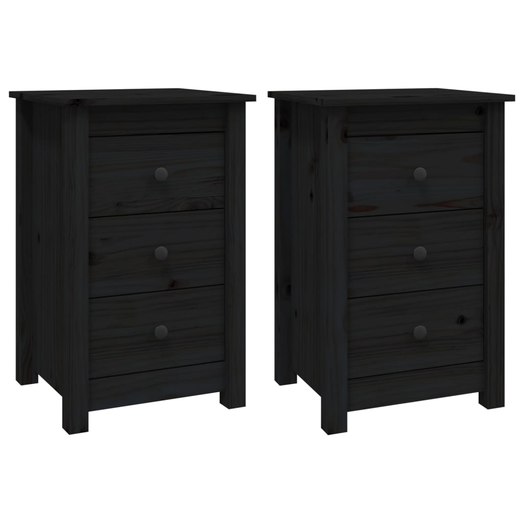 Mesitas De Noche 2 Uds Madera Maciza De Pino Negro 40x35x61,5cm_0