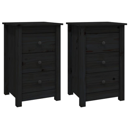 Mesitas De Noche 2 Uds Madera Maciza De Pino Negro 40x35x61,5cm_0