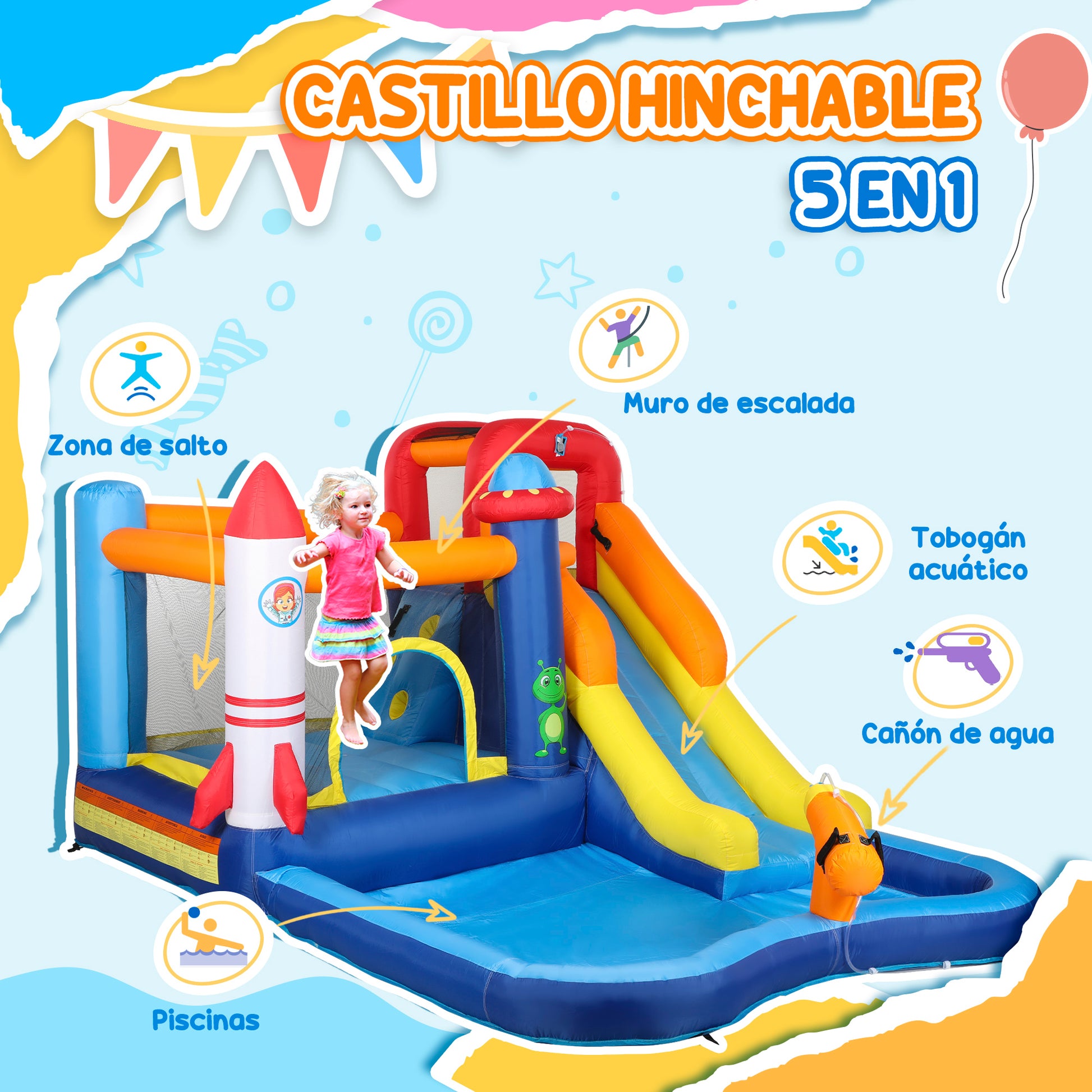 Aiyaplay Castillo Hinchable Grande Con Soplador 5 En 1 360x250x195 Cm Multicolor_3