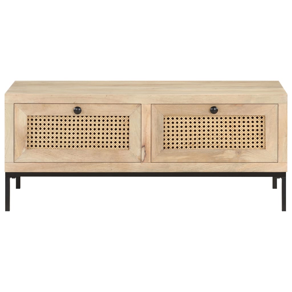 Mesa De Centro Madera Maciza Mango Y Caña Natural 90x50x37 Cm_0