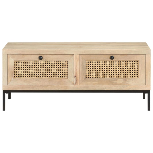 Mesa De Centro Madera Maciza Mango Y Caña Natural 90x50x37 Cm_0