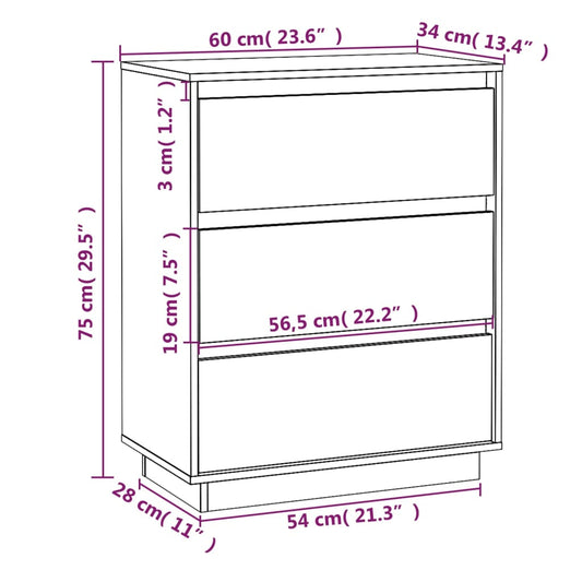 Aparador De Madera Maciza De Pino Negro 60x34x75 Cm / Vetonek_0