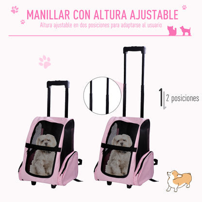 Pawhut Transportín 2 En 1 Para Mascotas Carrito Mochila Ruedas 42x25x55 Cm Rosa_4