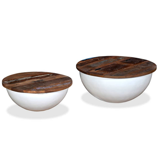 Set Mesa De Centro Forma De Bol 2 Uds Madera Reciclada Blanco._0