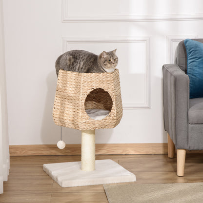 Pawhut Árbol Rascador Para Gatos Pequeño 66cm Con Cueva De Juncos Cama Y Cojines_1