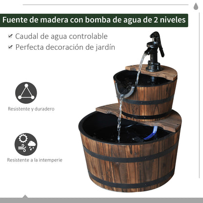 Outsunny Fuente De Agua De Madera En Cascada De 2 Niveles Con Bomba Eléctrica_3
