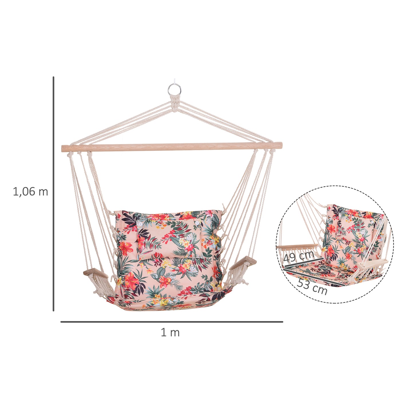 Outsunny Silla Colgante Para Exterior Interior De Flores 100x106cm Carga 100 Kg_2
