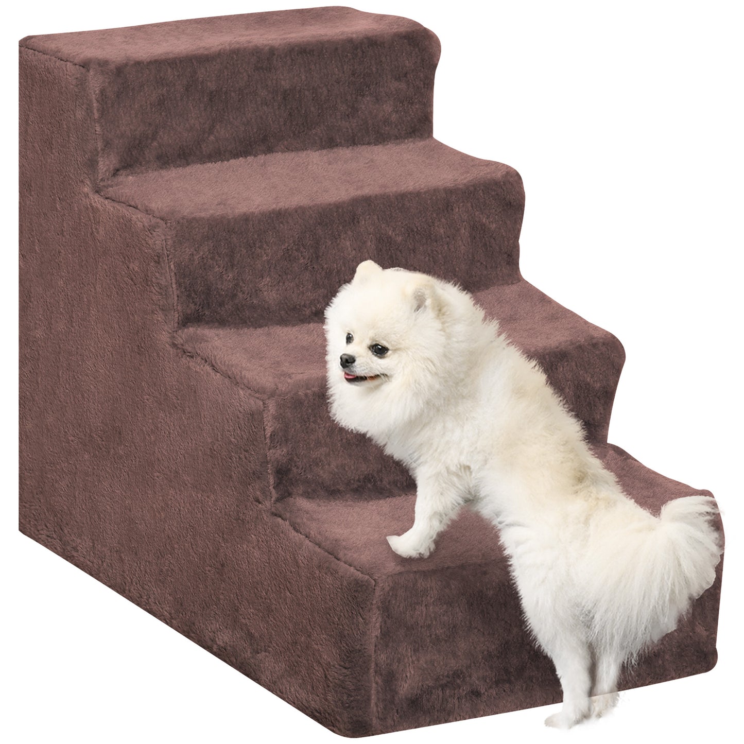 Pawhut Escalera Para Perros De 4 Peldaños Con Funda Extraíble 60x35x44 Cm Marrón_0