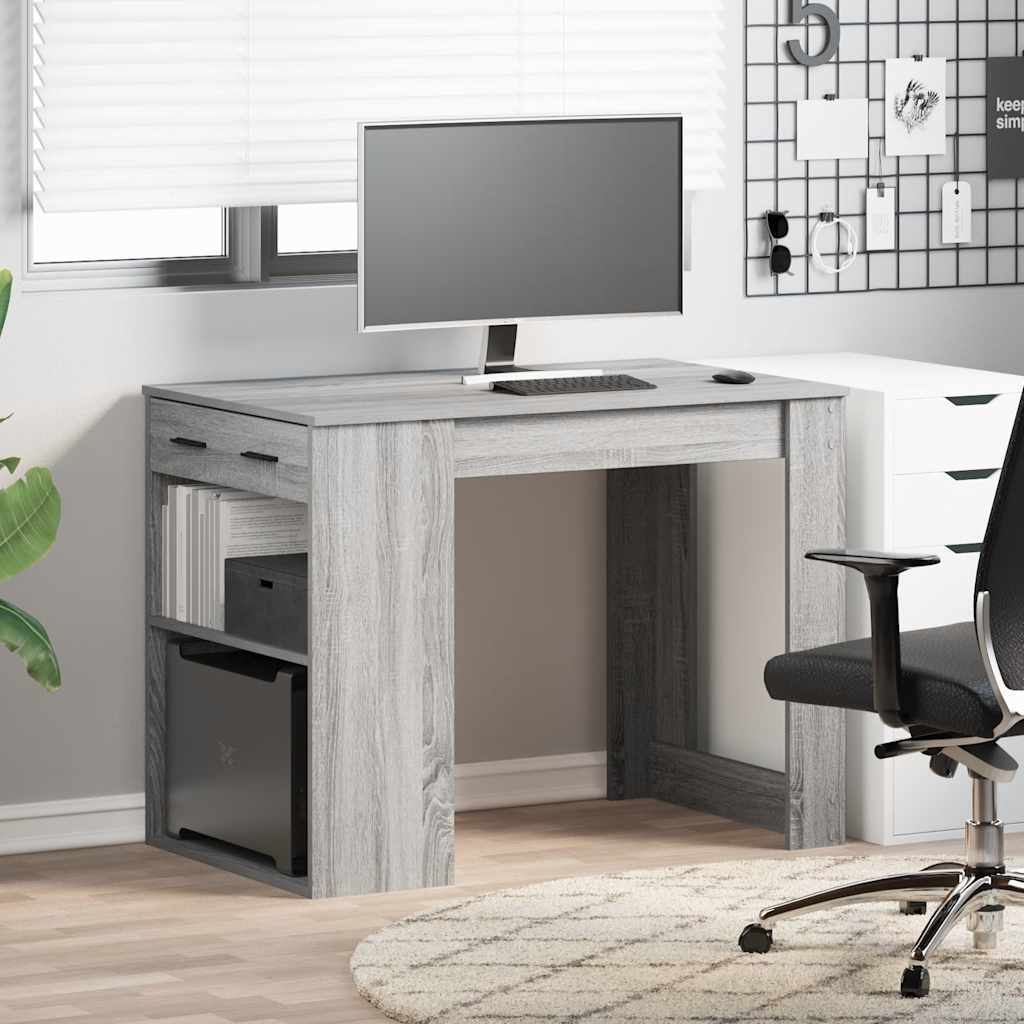 Escritorio Con Cajón Estante Madera Contrachapada Gris Sonoma_1