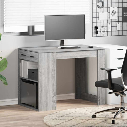 Escritorio Con Cajón Estante Madera Contrachapada Gris Sonoma_1
