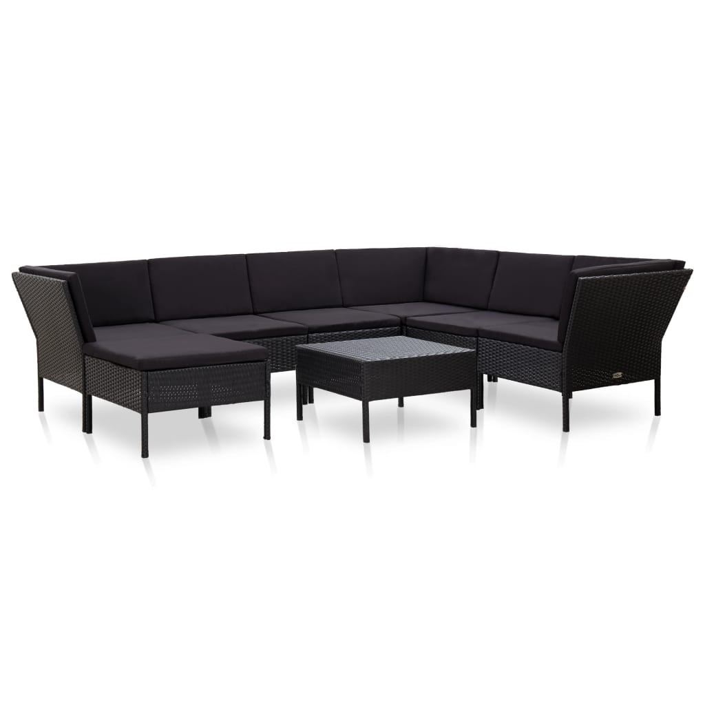 Vidaxl Set Muebles De Jardín 8 Piezas Y Cojines Ratán Sintético Negro_0