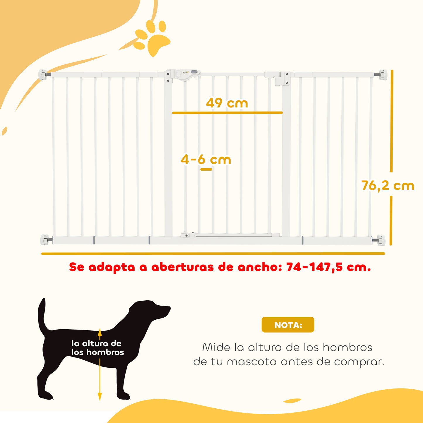 Pawhut Barrera De Seguridad Extensible Para Puertas 74-147,5x76,2 Cm Blanco_2