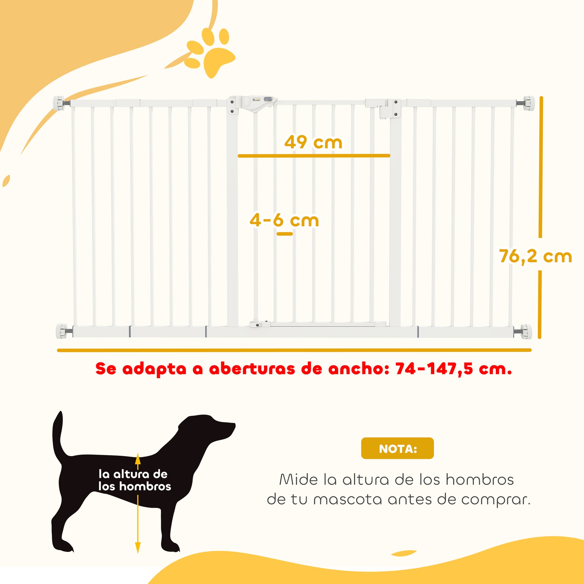 Pawhut Barrera De Seguridad Extensible Para Puertas 74-147,5x76,2 Cm Blanco_2
