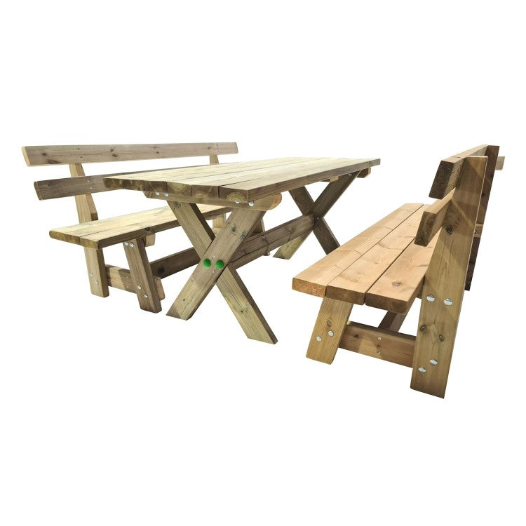 Mesa De Madera Xerta Con Bancos Con Respaldo Vic._1