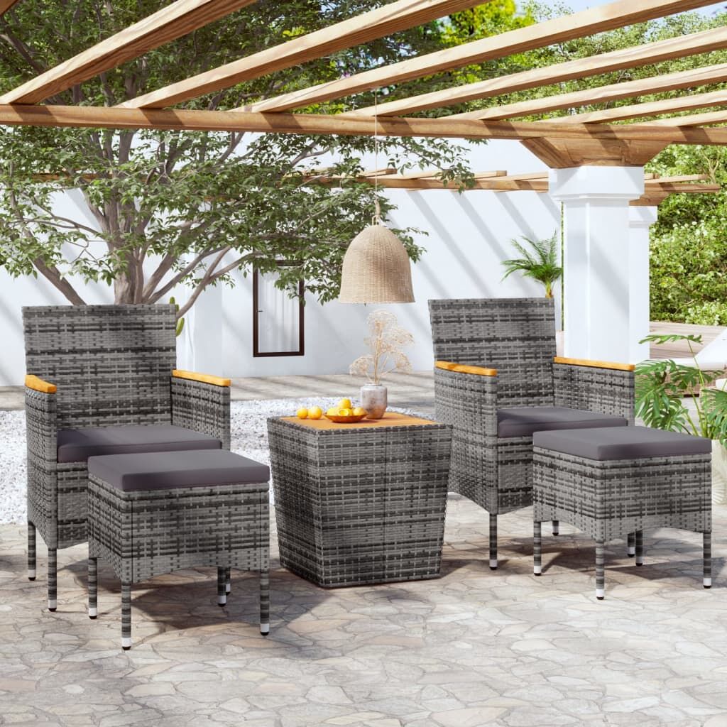 Vidaxl Mesa Y Sillas Jardín 5 Pzas Ratán Sintético Madera Acacia Gris_1