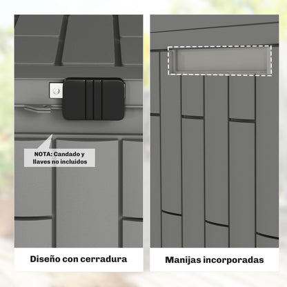 Outsunny Arcón Exterior 114l De Pp Con Cerradura Resistente Al Agua Anti-uv Gris_5