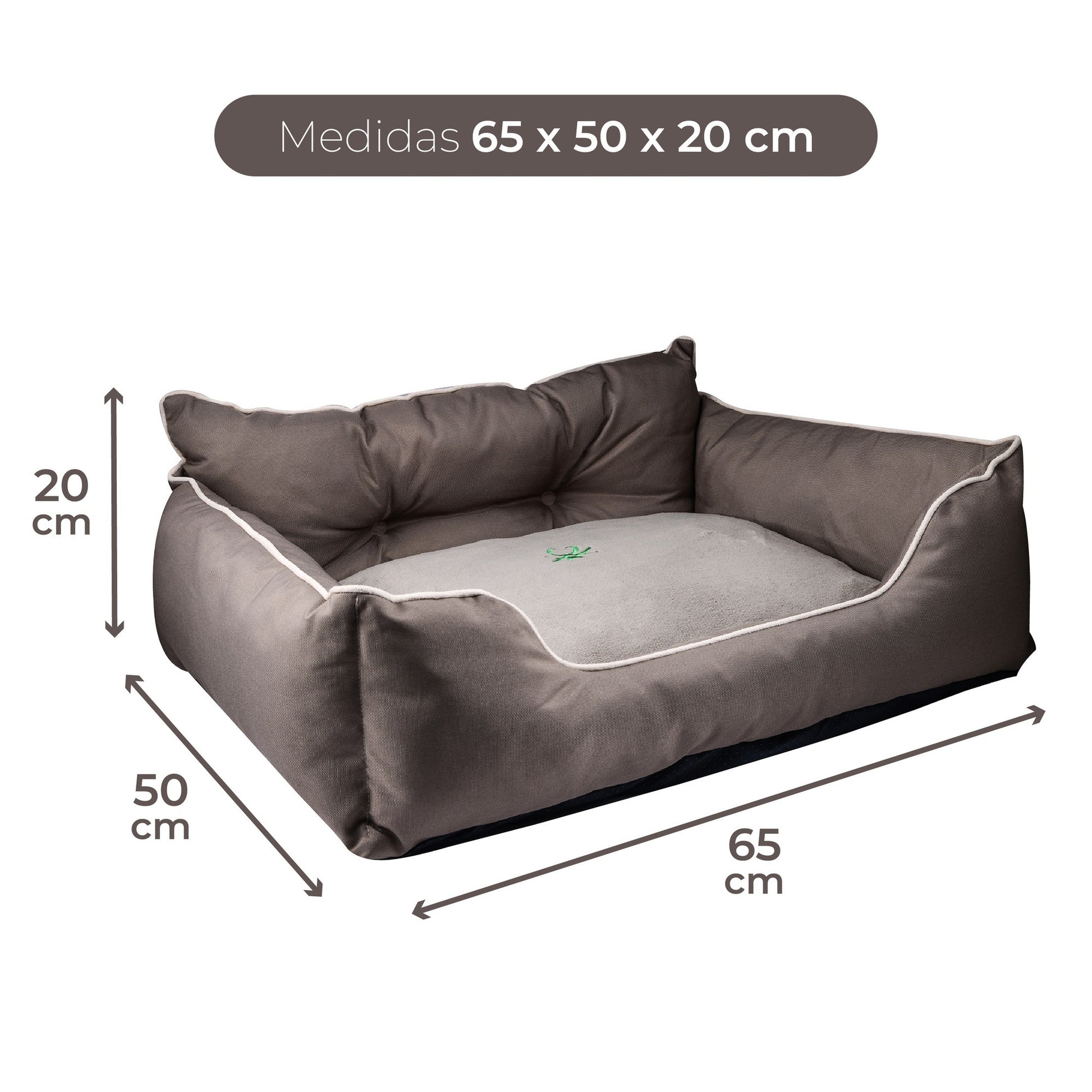 Cama Para Mascota 65x50x20cm Marrón + Comedero Doble De Acero En Bambú