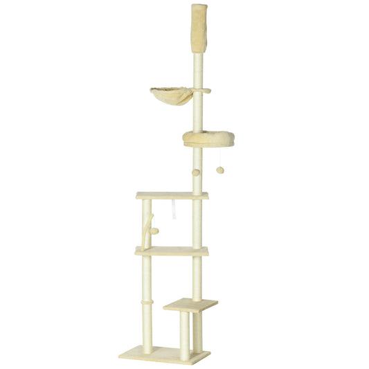 Pawhut Árbol Para Gatos De Suelo A Techo De 230-250cm Con Altura Ajustable Beige_0