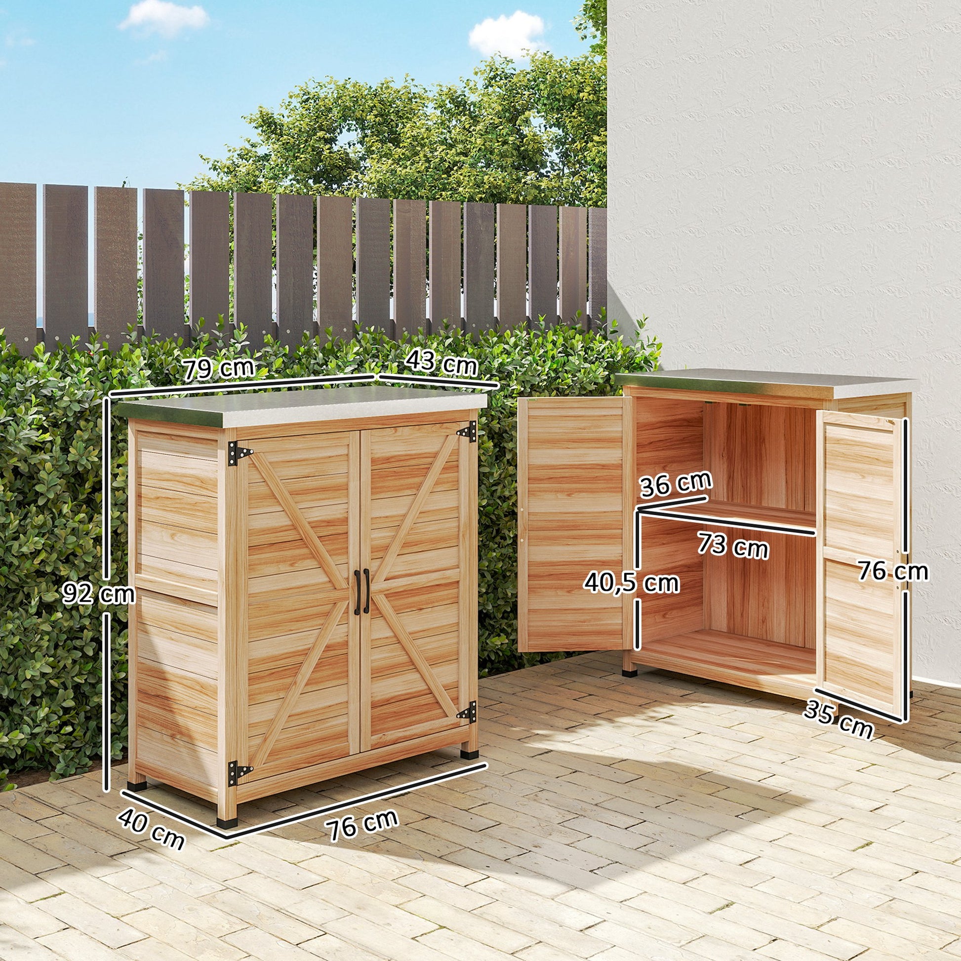 Outsunny Caseta De Jardín De Madera Con Techo De Acero Y 2 Puertas Natural_2
