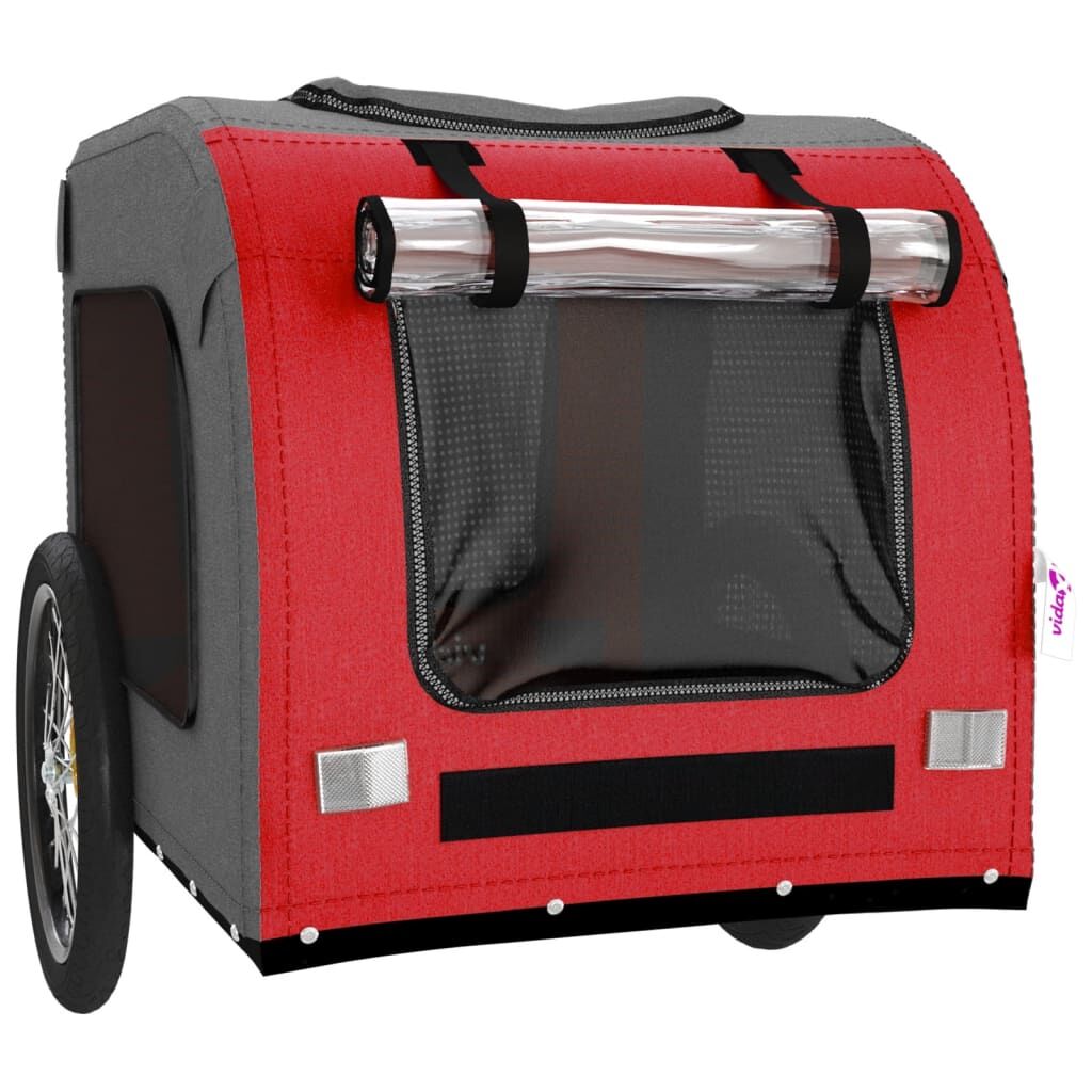 Vidaxl Remolque De Bicicleta Mascotas Hierro Tela Oxford Rojo Gris_4