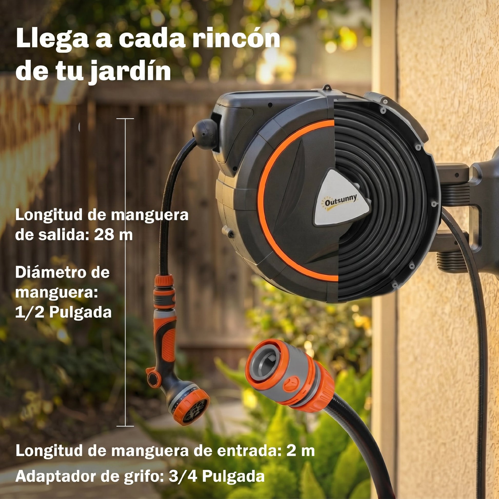 Outsunny Enrollador De Manguera Para Jardín 28+2 M Con 12 Modos De Rociado_3