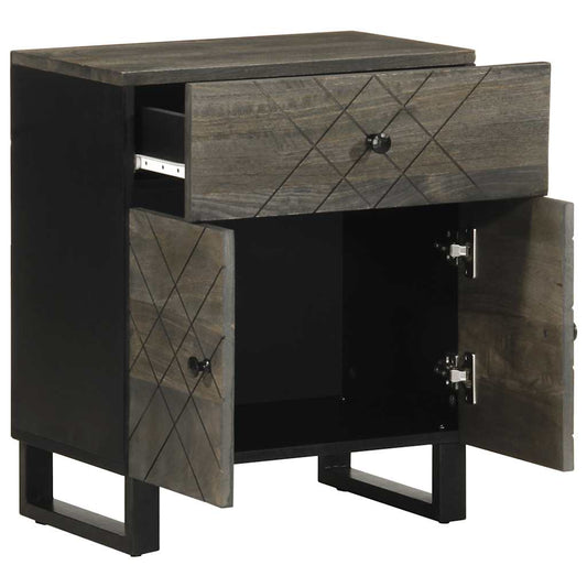 Mesita De Noche Madera Maciza De Mango Negra 50x33x60 Cm_0