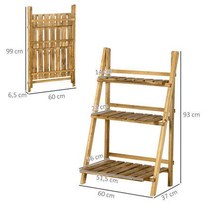Outsunny Soporte Para Plantas De Madera De 3 Niveles Plegable 60x37x93cm Natural_2