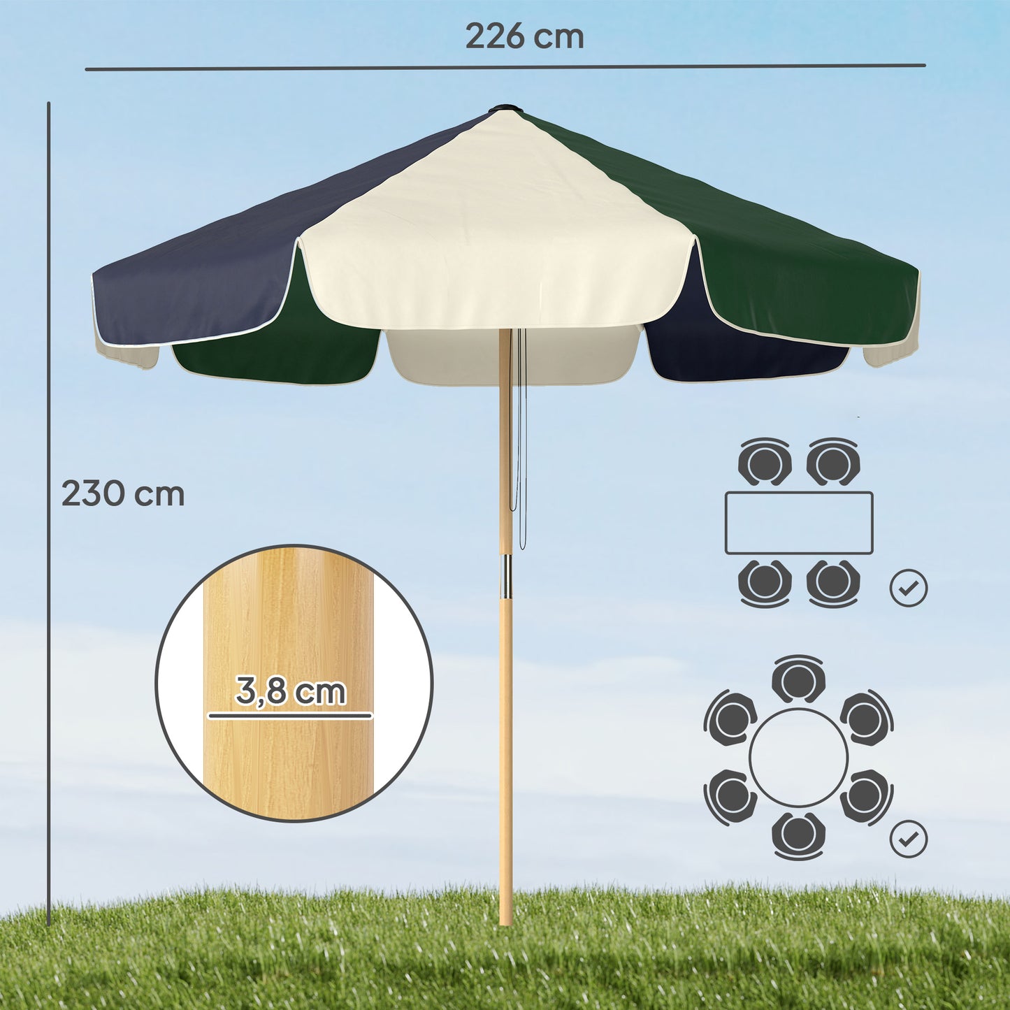 Outsunny Sombrilla Terraza Exterior Ø2,3 M Marco Efecto Madera Polea Con Cuerda_2