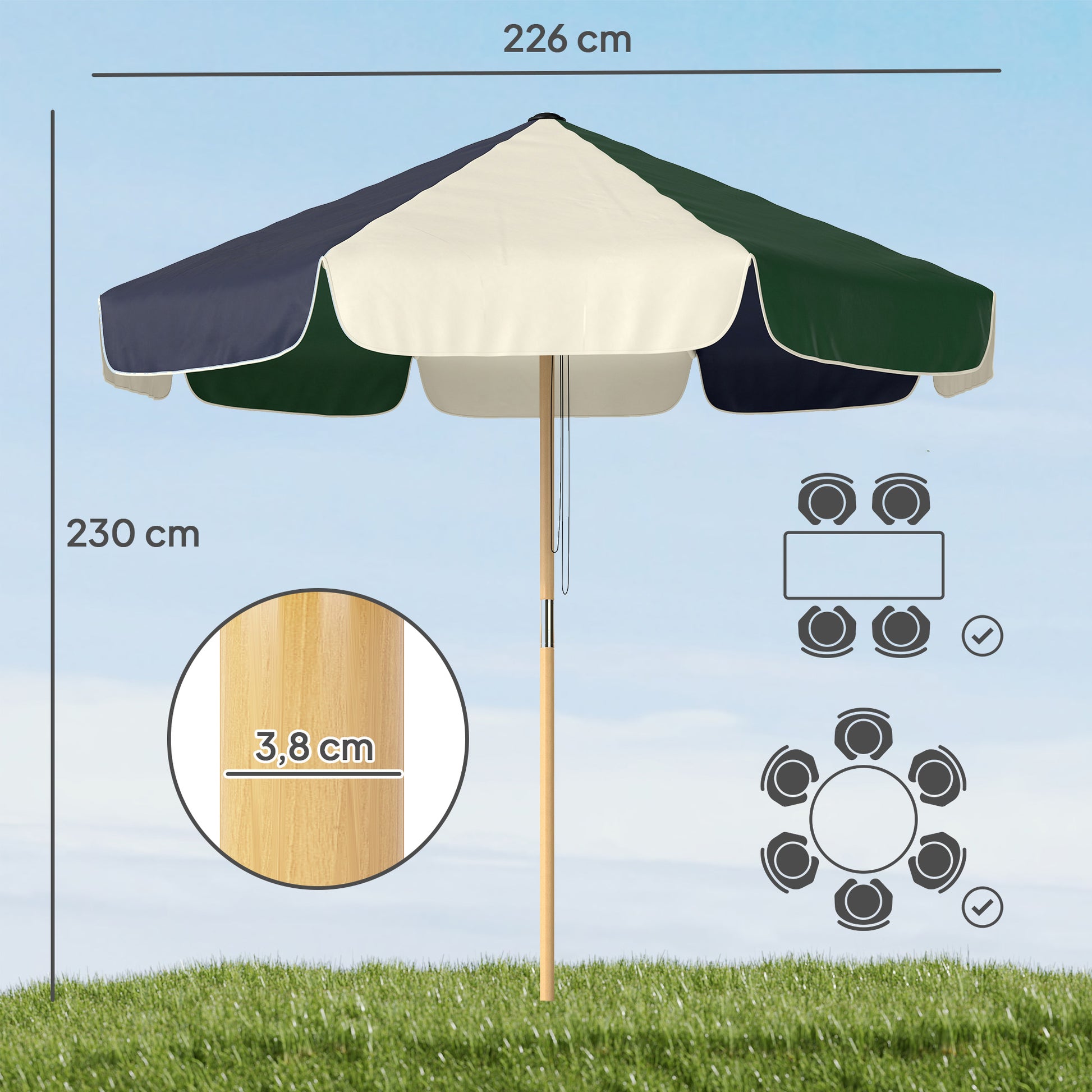 Outsunny Sombrilla Terraza Exterior Ø2,3 M Marco Efecto Madera Polea Con Cuerda_2