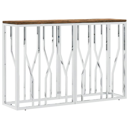 Mesa Consola Acero Inoxidable Y Madera Maciza Reciclada_0