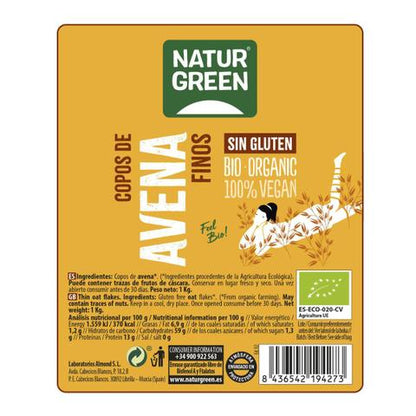 Copos de Avena Finos Sin Gluten Bio NaturGreen, 1 Kg