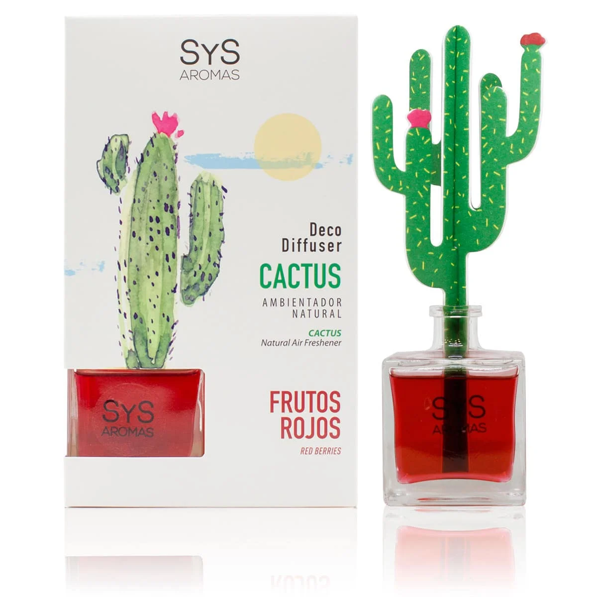 Ambientador Difusor Cactus Frutos Rojos Deco Diffuser SYS Aromas 90 ml | Aroma Afrutado y Dulce | Energizante_0